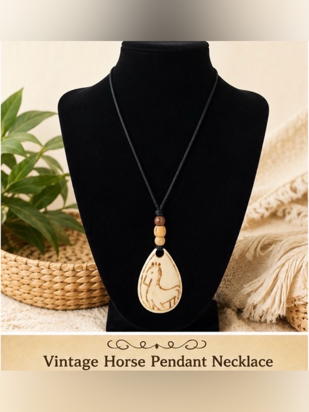 Vintage Hand-Carved Bone Horse Pendant Necklace | Southwestern Boho Tribal Style